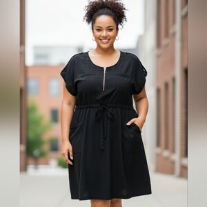 Miss Tina By Tina Knowles Plus Size Short Sleeve Midi Black Dress Size 4XL